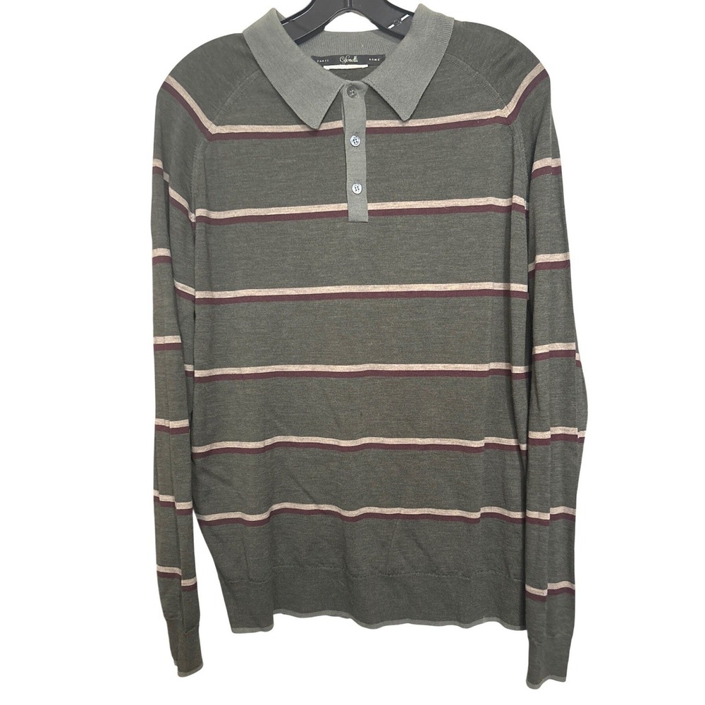 Cifonelli Paris Rome‎ Mens Wool Striped Long Sleeve Polo Sweater Made in England